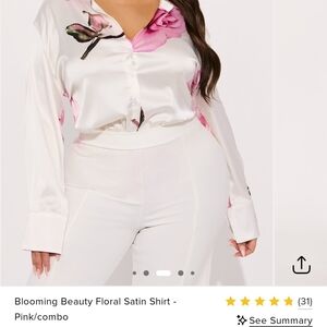 Fashion Nova Pink Floral Satin Blouse